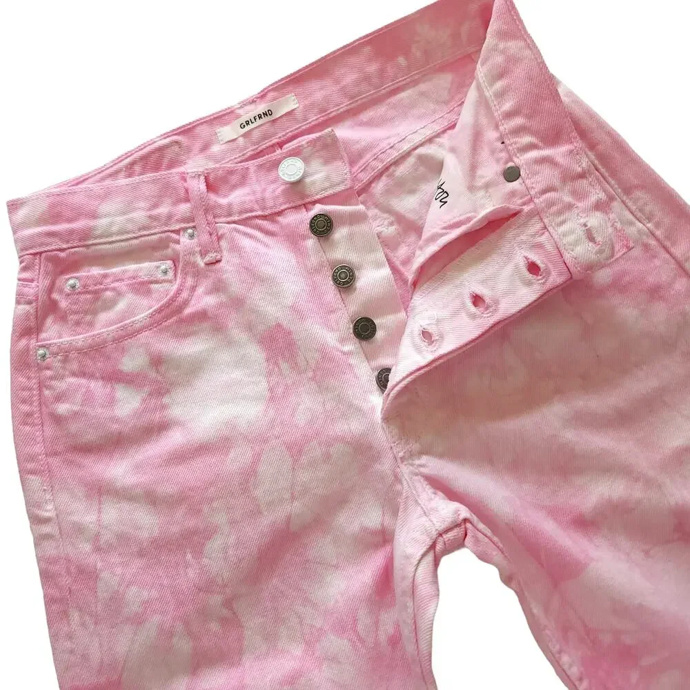 GRLFRND The Helena tie dye straight leg high waist crop jeans Juicy Fruit 25 NEW - Picture 2 of 10